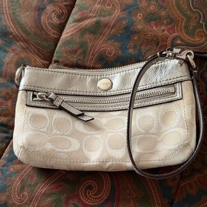 Coach Metallic Silver and Cream Wristlet